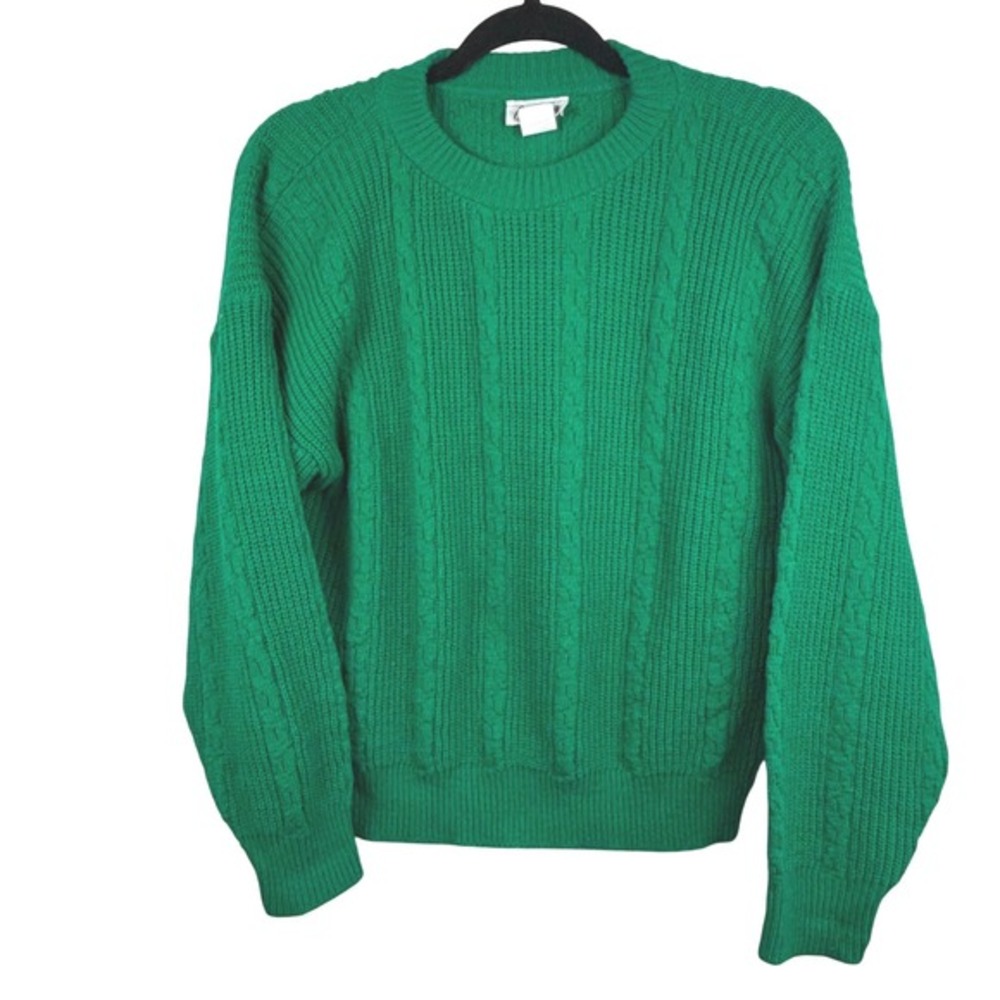 Vintage Women's Green Cable Knit Sweater Made‎ in USA Medium Warm